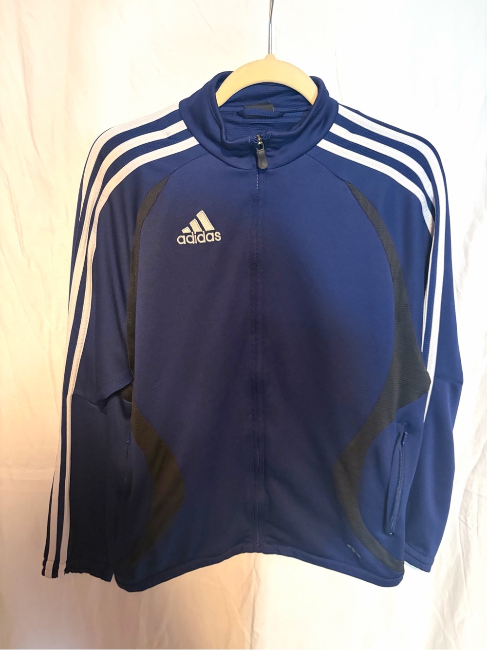 adidas Men’s Navy Blue Track Jacket with White Stripes